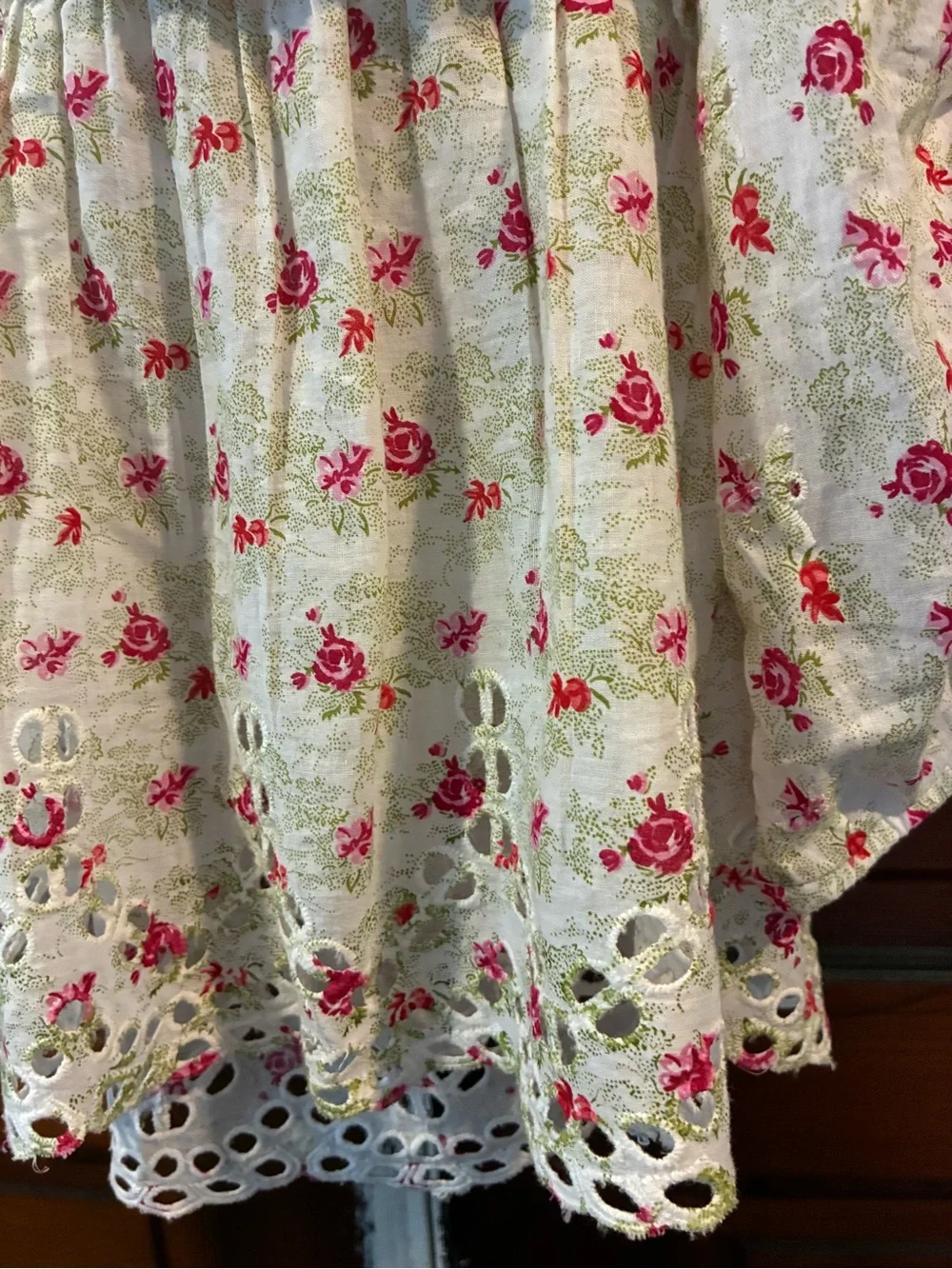 Anthropologie Floral Smocked Peplum Blouse Eyelet Puff Sleeve Top Medium